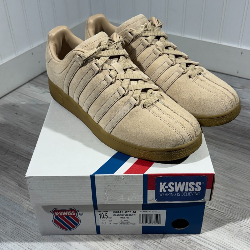 K-Swiss Classic VN Leather Sneaker 03345-277-M Irish Creme/Gum Men's Sz 10.5 EUC